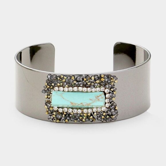 Faux Turquoise Rhinestone Cluster Cuff Bracelet - Picture 1 of 6